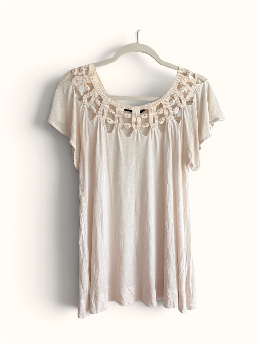 French Connection Women's Cream Crochet-Trim Short Sleeve Top